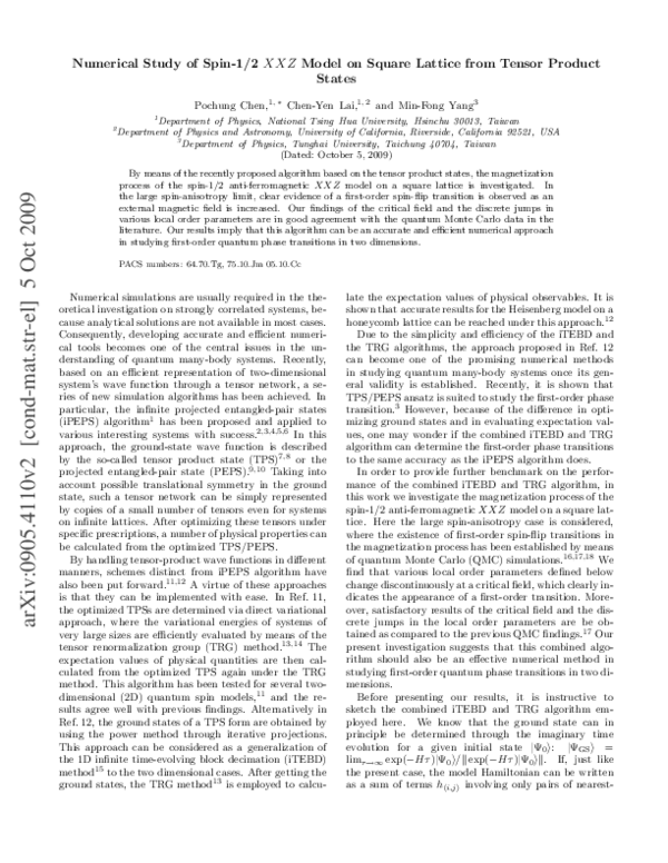 (PDF) Numerical study of spin-1/2 XXZ model on square lattice from ...