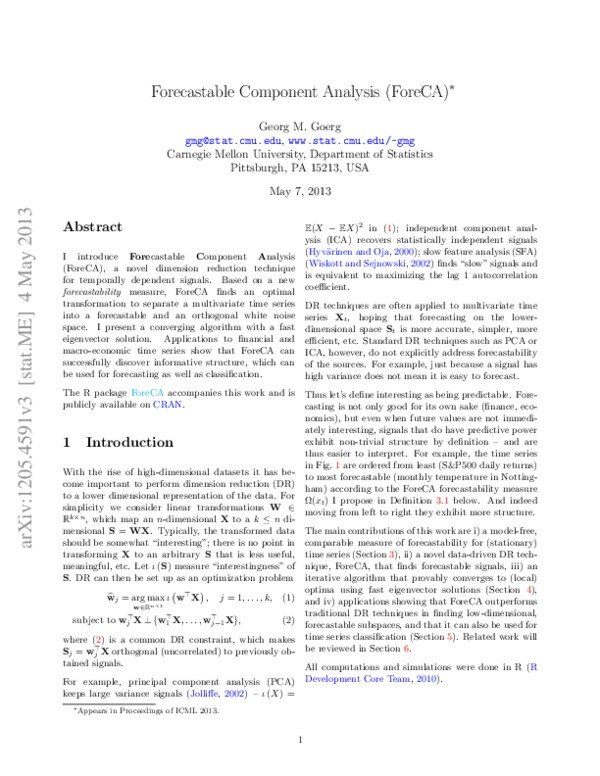 (PDF) ForeCA: Forecastable Component Analysis