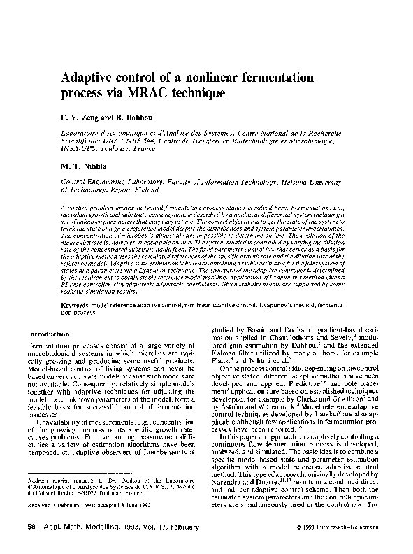 (PDF) Adaptive control of a nonlinear process via MRAC technique
