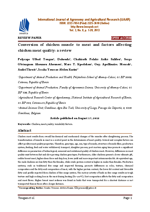 (PDF) Conversion of chicken muscle to meat and factors affecting