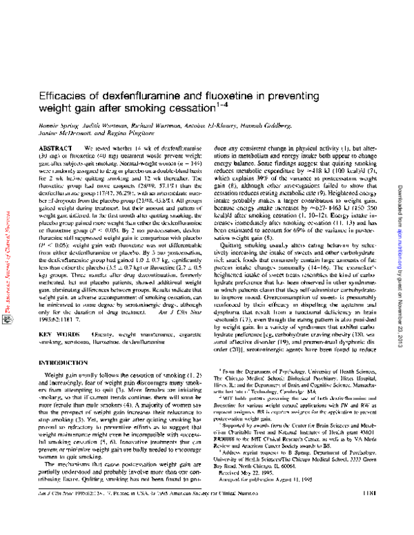 (PDF) Efficacies of dexfenfluramine and fluoxetine in preventing weight