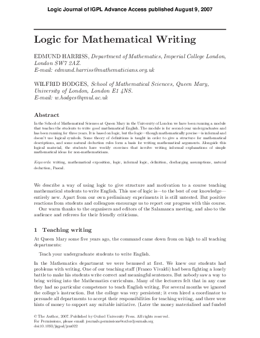 (PDF) Logic for Mathematical Writing