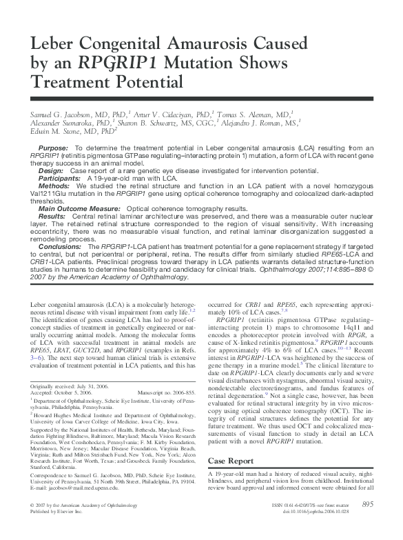 (PDF) Leber Congenital Amaurosis Caused by an RPGRIP1 Mutation Shows