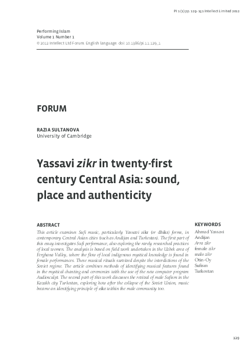 Yassavi zikr in twenty-first century Central asia: sound, place and authenticity