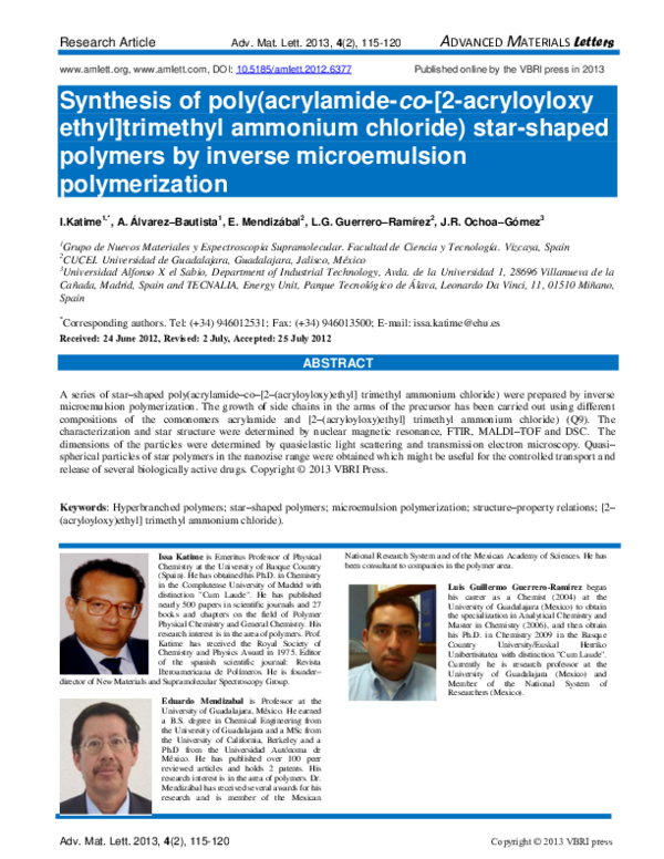 (PDF) ADVANCED MATERIALS Letters Synthesis of poly(acrylamideco[2