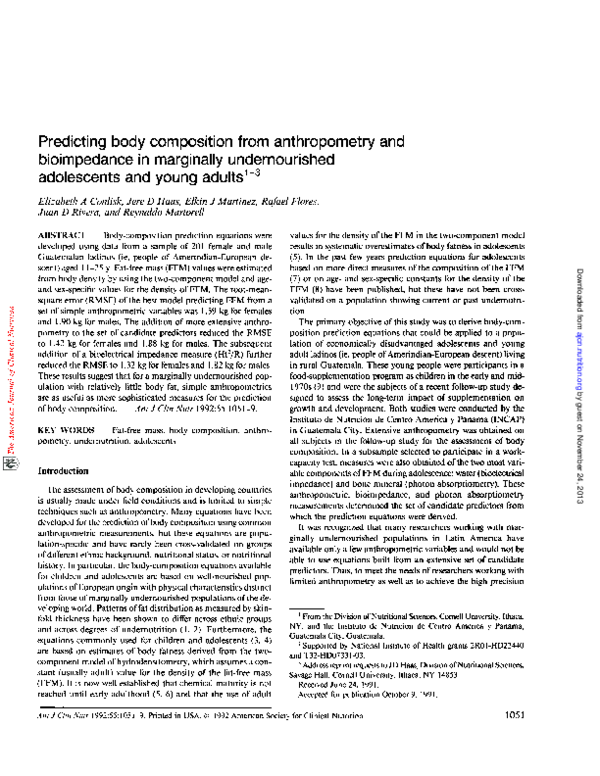 (PDF) Predicting body composition from anthropometry and bioimpedance ...