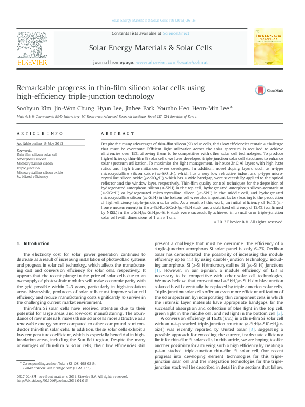 (PDF) Remarkable progress in thin-film silicon solar cells using high ...