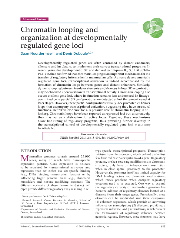 (PDF) Chromatin looping and organization at developmentally regulated ...