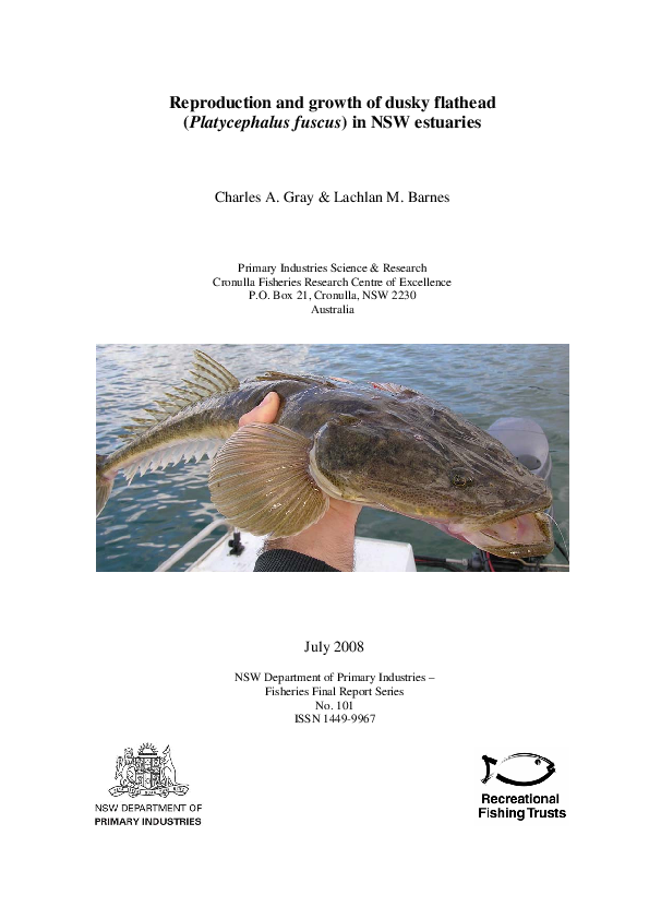 (PDF) Reproduction and Growth of Dusky Flathead (Platycephalus Fuscus) In NSW Estuaries