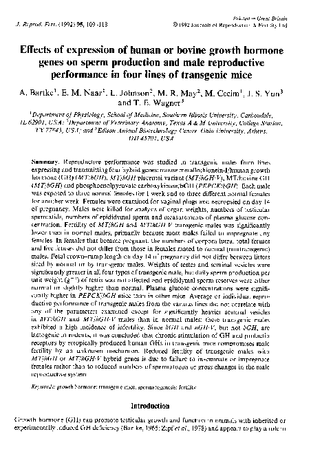 (PDF) Effects of expression of human or bovine growth hormone genes on ...