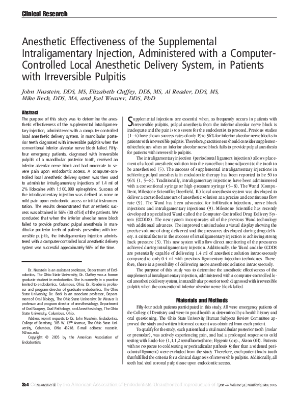 (PDF) Anesthetic Effectiveness of the Supplemental Intraligamentary