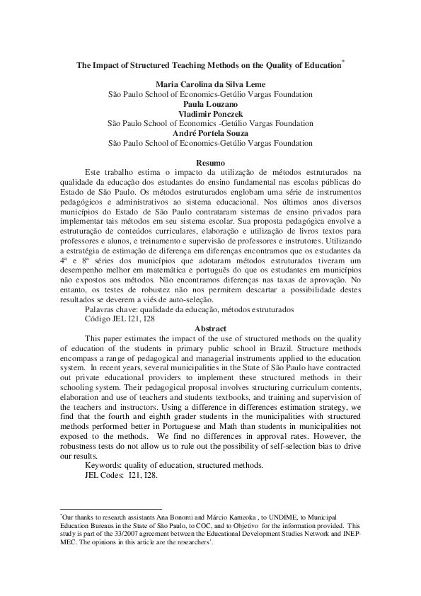 (PDF) The Impact ofStructured Teaching Methods on the Quality of Education