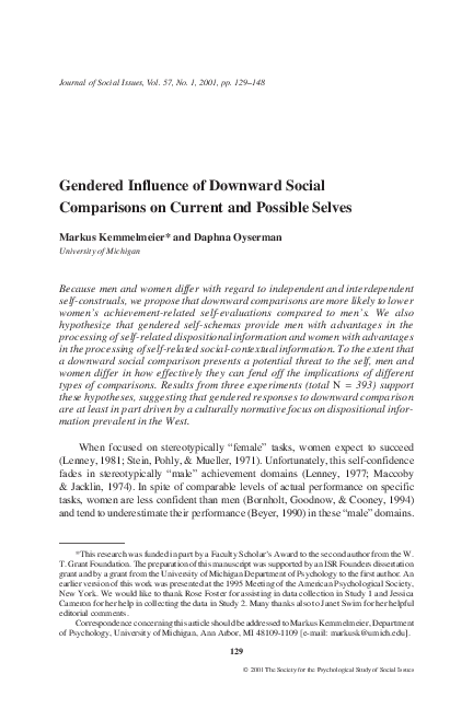 Gendered influence of downward social comparison on current and ...