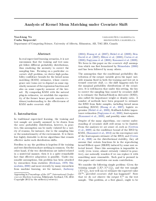 (PDF) Analysis of Kernel Mean Matching under Covariate Shift