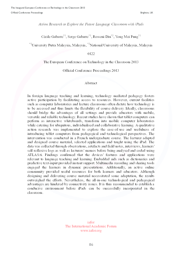 (PDF) Action research to explore the future language classroom with iPads