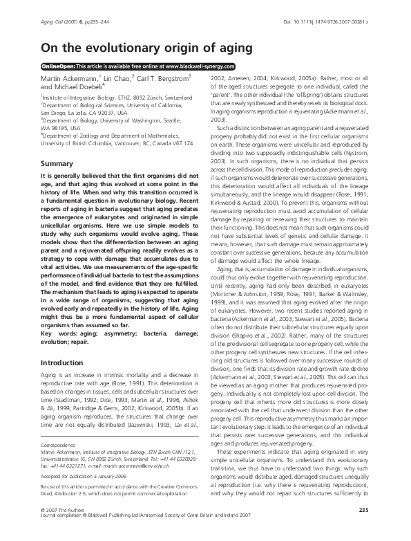 (PDF) On the evolutionary origin of aging