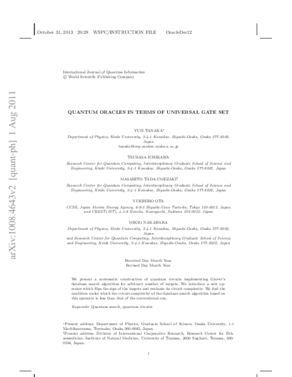 (PDF) Quantum Oracles in Terms of Universal Gate Set