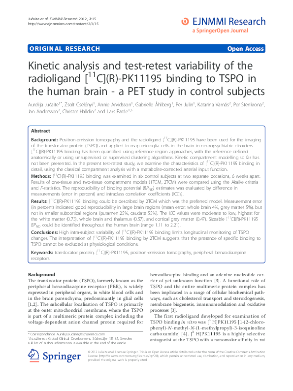 (PDF) Kinetic analysis and test-retest variability of the radioligand ...