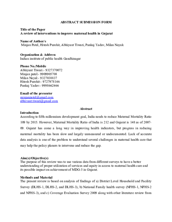 (DOC) ABSTRACT SUBMISSION FORM Title of the Paper A review of ...
