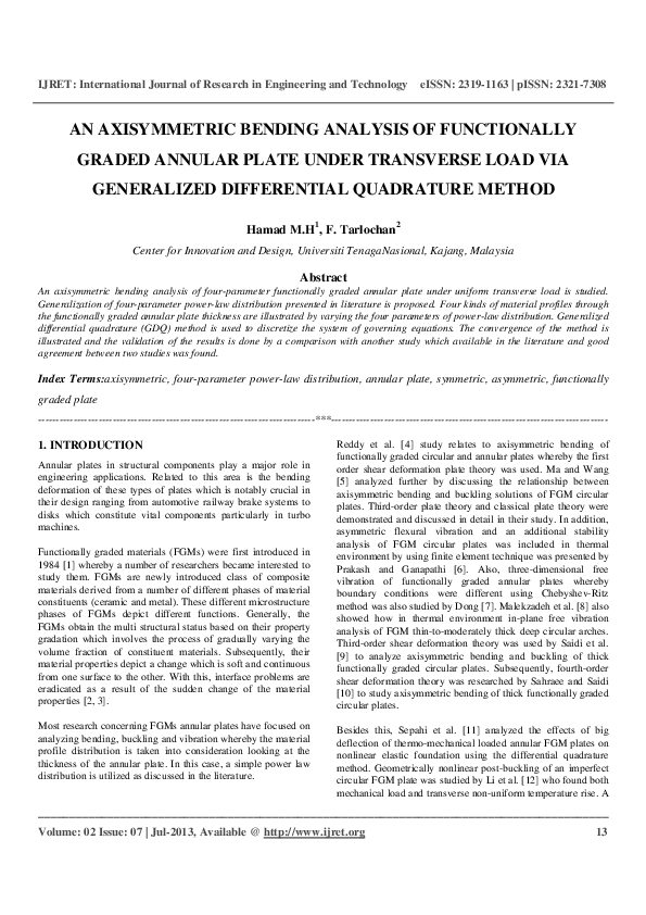 (PDF) AN AXISYMMETRIC BENDING ANALYSIS OF FUNCTIONALLY GRADED ANNULAR ...