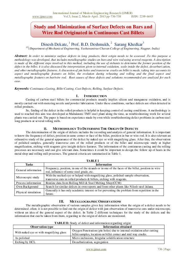 (PDF) Study and Minimization of Surface Defects on Bars and Wire Rod ...