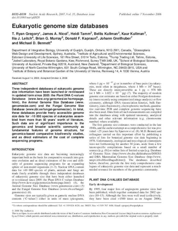 (PDF) Eukaryotic genome size databases