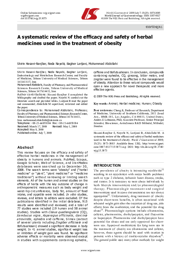 (PDF) A systematic review of the efficacy and safety of herbal ...