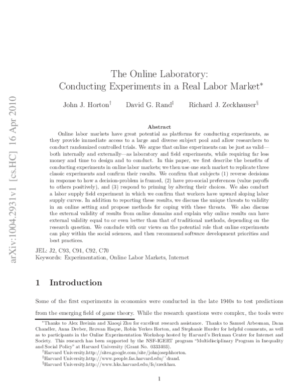 (PDF) The online laboratory: Conducting experiments in a real labor market