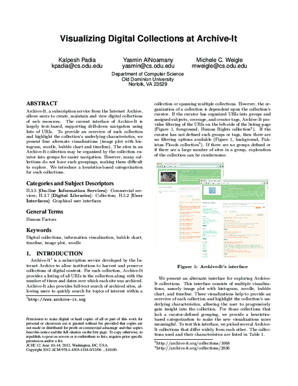 Pdf Visualizing Digital Collections At Archive It