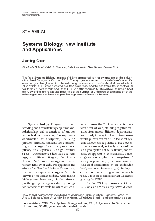 (PDF) Systems Biology New Institute and Applications Jieming Chen