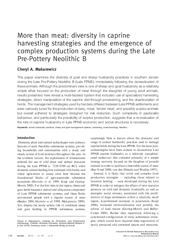 (PDF) More than meat: diversity in caprine harvesting strategies and ...