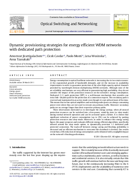 (PDF) Dynamic provisioning strategies for energy efficient WDM networks ...