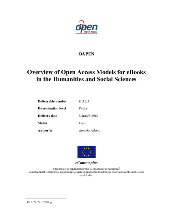 (PDF) Overview of Open Access Models for E-Books In the Humanities and ...