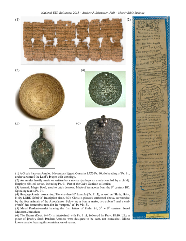 (PDF) Rethinking the Amulet Tradition of Psalm 91 Andrew J Schmutzer