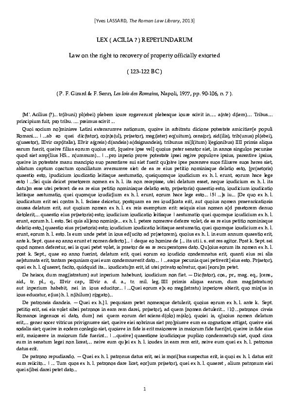 (PDF) Lex (Acilia ?) repetundarum (Girard & Senn)