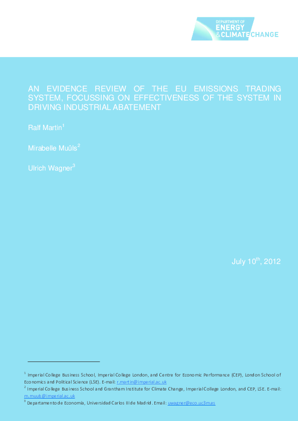 (PDF) AN EVIDENCE REVIEW OF THE EU EMISSIONS TRADING SYSTEM, FOCUSSING ...