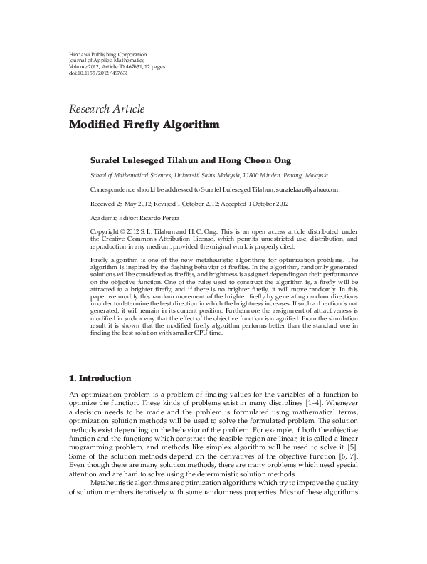 (PDF) Modiﬁed Fireﬂy Algorithm