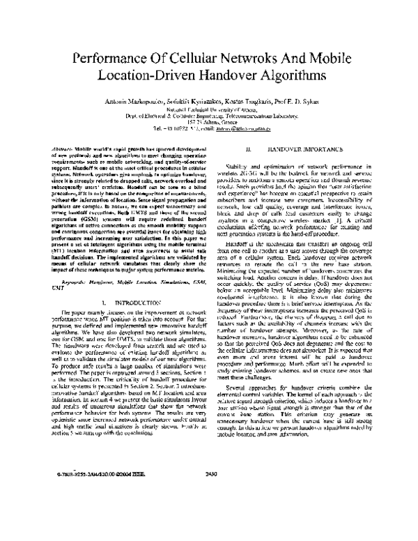 (PDF) Performance of Cellular Networks and Mobile Location-Driven ...
