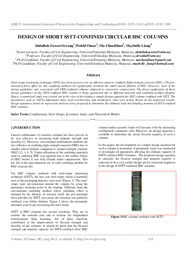 (PDF) DESIGN OF SHORT SSTT-CONFINED CIRCULAR HSC COLUMNS