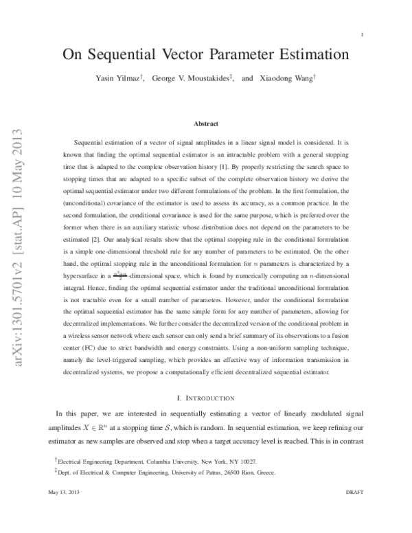 (PDF) Optimal Sequential Vector Estimation