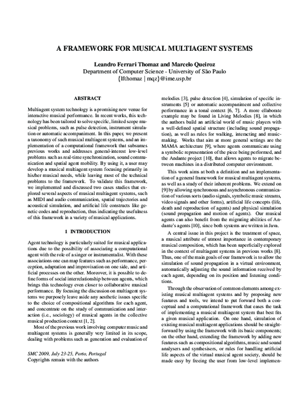 (PDF) A Framework for Musical Multiagent Systems