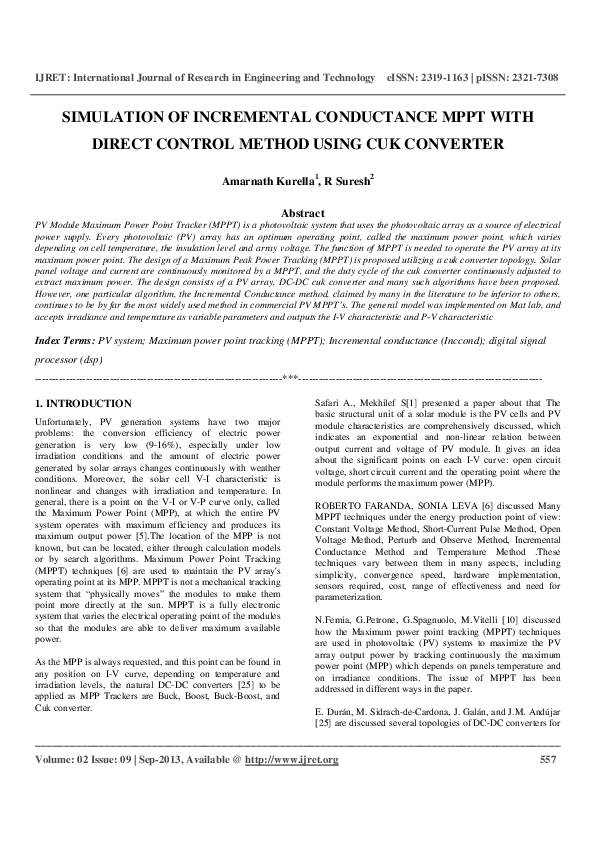 (PDF) SIMULATION OF INCREMENTAL CONDUCTANCE MPPT WITH DIRECT CONTROL ...