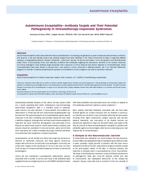 (PDF) Autoimmune Encephalitis © Touch MEdical MEdia 2013 Autoimmune ...