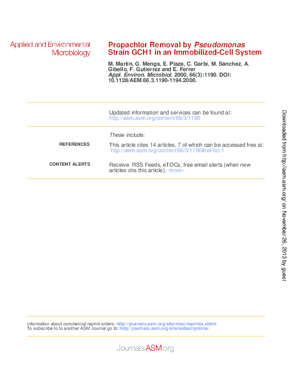 (PDF) Propachlor Removal by Pseudomonas Strain GCH1 in an Immobilized ...