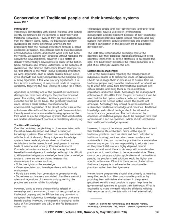 (PDF) Conservation of Traditional People and Their Knowledge Systems