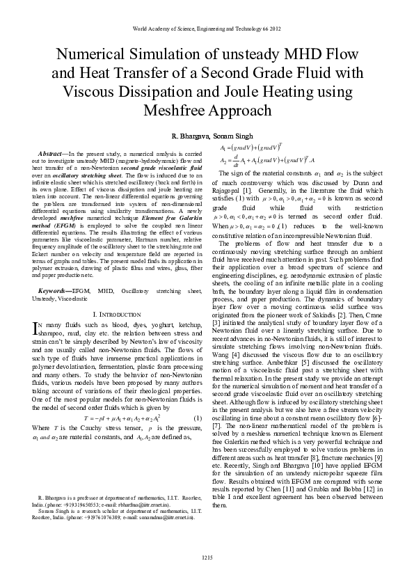 (PDF) Numerical Simulation of unsteady MHD Flow and Heat Transfer of a ...