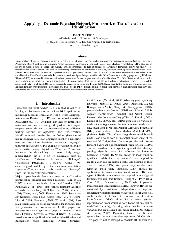 (PDF) Applying a Dynamic Bayesian Network Framework to Transliteration ...