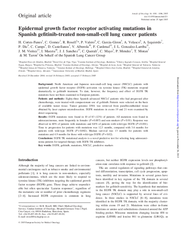 (PDF) Epidermal growth factor receptor activating mutations in Spanish ...