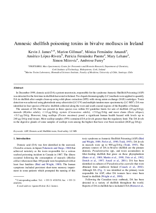(PDF) Amnesic Shellfish Poisoning Toxins In Bivalve Molluscs In Ireland
