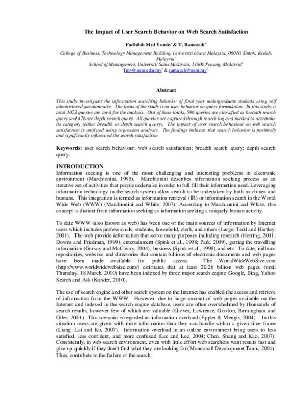 (PDF) The Impact of User Search Behaviour on Web Search Satisfaction